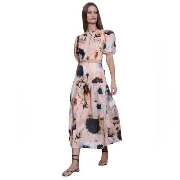 Karina Grimaldi Devi Skirt Linen Peach Monet Size Large NWT $268 - Picture 1 of 7